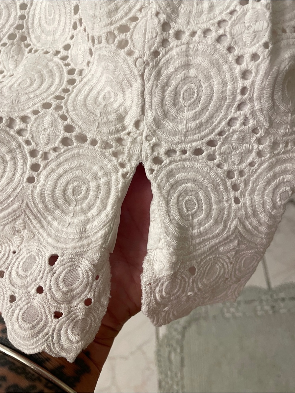 Kay Unger White Eyelet Cotton Lace Faux-Wrap Sheath Dress - Picture 9 of 10